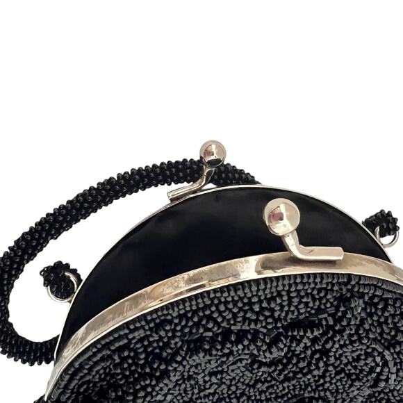 NYTLites Womens Small Beaded Black Purse Silver Tone Kiss Lock Beaded Handle Y2K - Picture 3 of 6